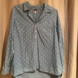 Tommy Hilfiger Boyfriend Fit Denim Polka‎ Dot Tunic Shirt w/Roll Up Sleeves
